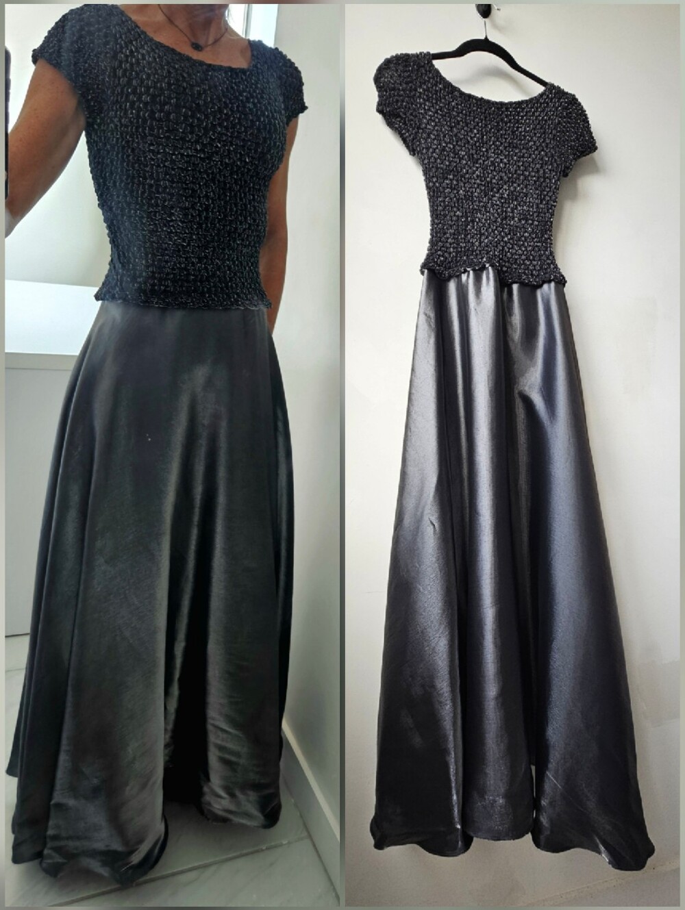 JS Collections Petite Liquid Gunmetal Skirt With Scrunched Short Sleeve Top Gown